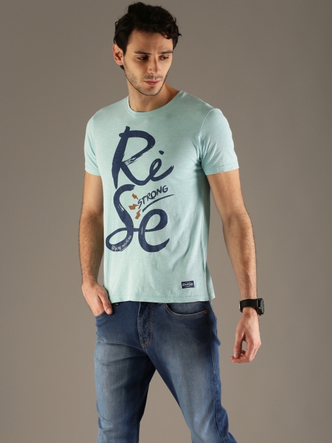 

Flying Machine Men Mint Green Printed Round Neck T-shirt