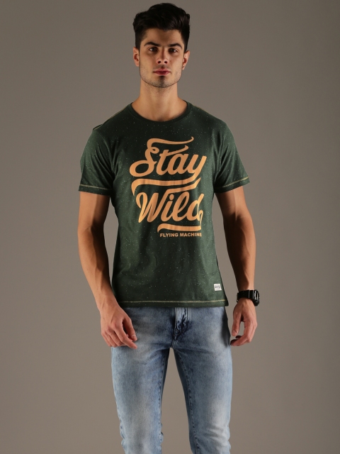 

Flying Machine Men Green Printed Round Neck T-shirt