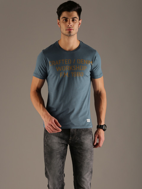 

Flying Machine Men Blue Printed T-shirt