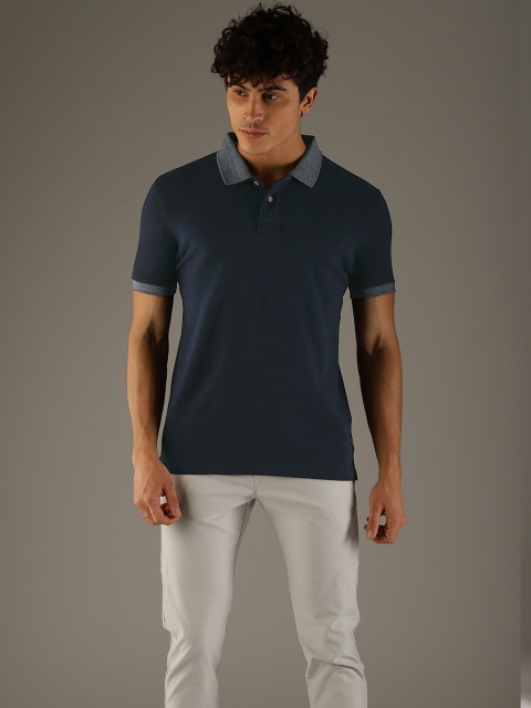 

Flying Machine Men Navy Solid Polo Collar T-shirt, Navy blue