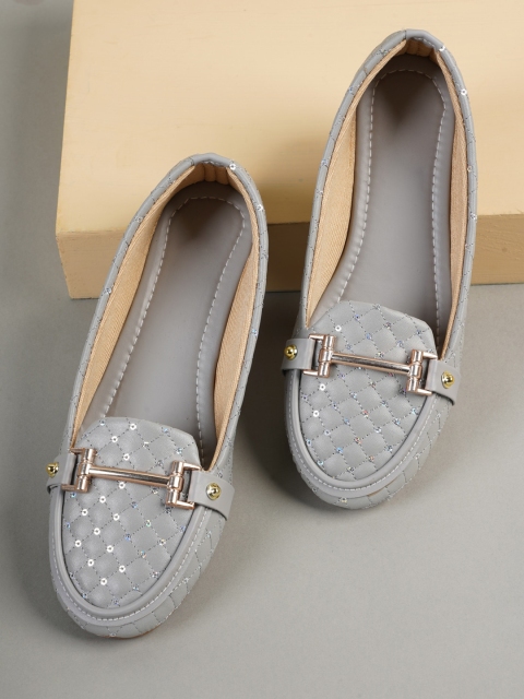 

Style Shoes Women Grey Textured Ballerinas Flats