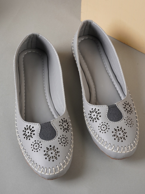 

Style Shoes Women Grey Ballerinas with Laser Cuts Flats