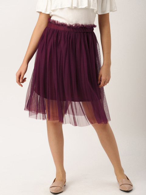 

DressBerry Women Burgundy Net Skirt