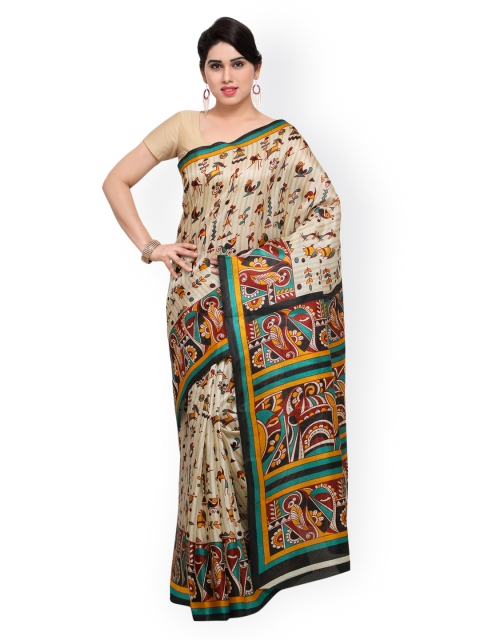 

Saree mall Cream-Coloured Art Silk Printed Khadi Saree
