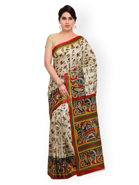 

Saree mall Cream-Coloured Art Silk Printed Khadi Saree