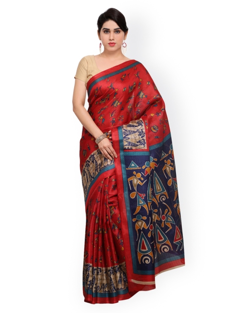 

Saree mall Red Art Silk Printed Khadi Saree