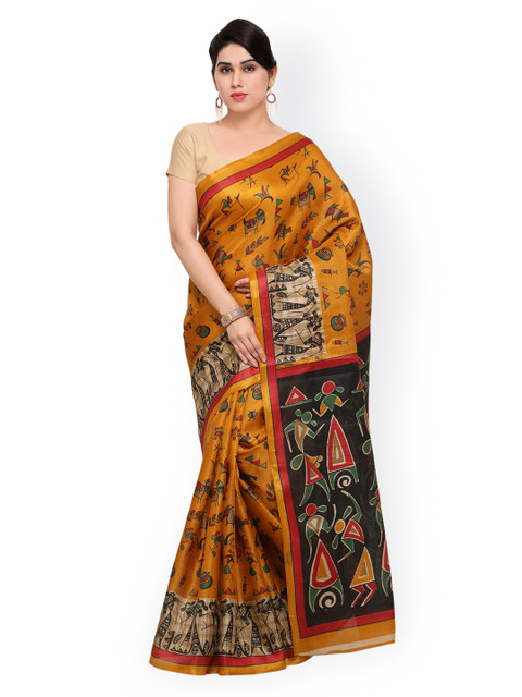 

Saree mall Mustard Art Silk Printed Khadi Saree
