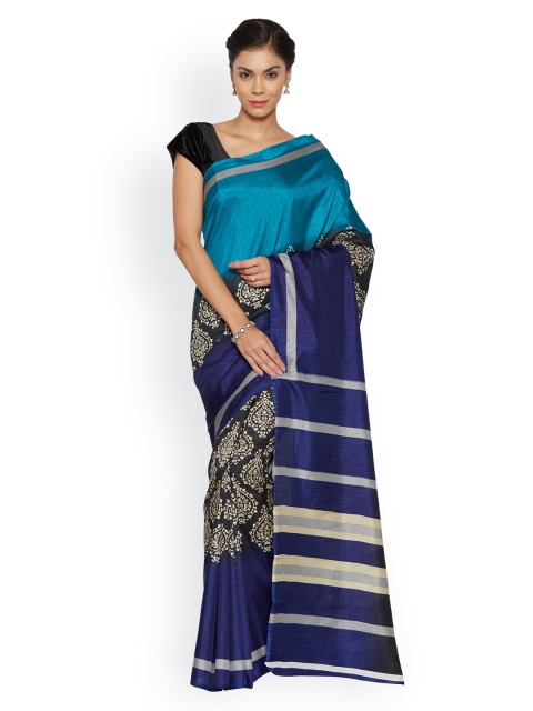 

Nanda Silk Mills Teal & Navy Blue Art Silk Printed Saree