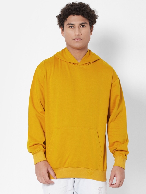 

Melangebox Men Solid Hooded Sweatshirt, Mustard