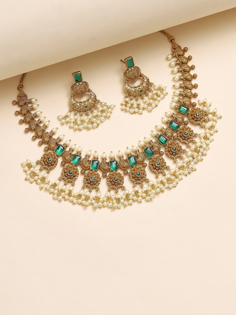 

Voylla Gold-Plated Stone-Studded & Beaded Jewellery Set