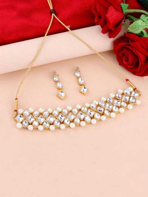 

Silver Shine Gold-Plated AD-Studded & Beaded Jewellery Set
