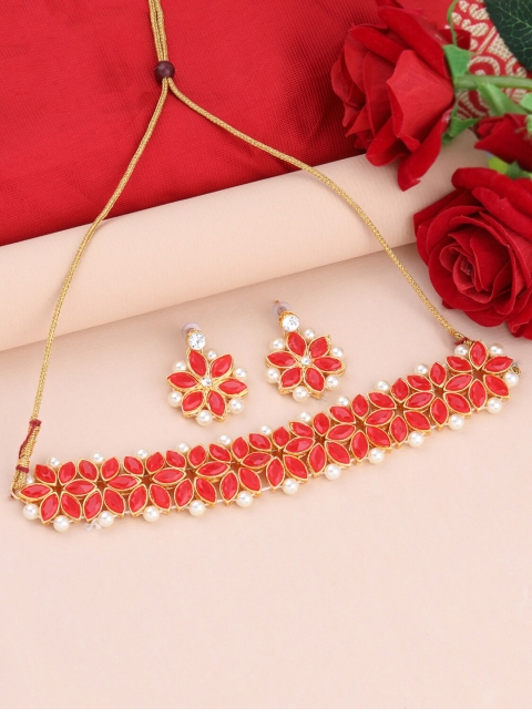 

Silver Shine Gold-Plated Stone-Studded Choker Jewellery Set