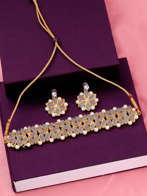 

Silver Shine Gold-Plated & Grey AD Studded Jewellery Set