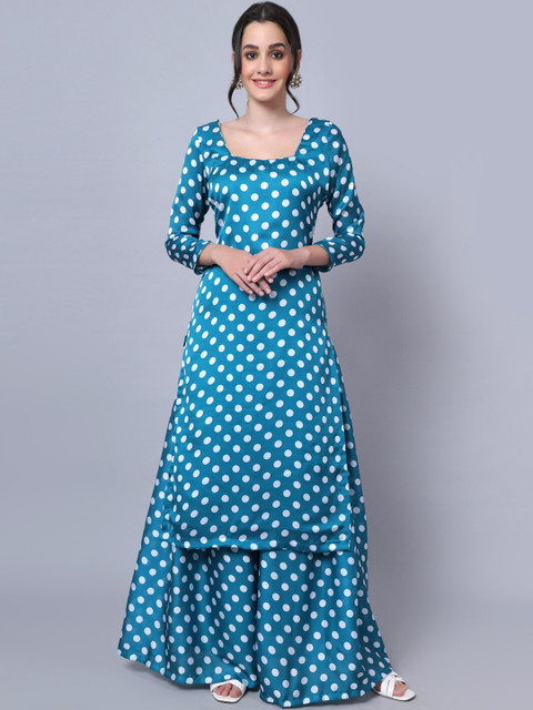 

anokherang Women Blue Ethnic Motifs Printed Quirky Satin Kurta