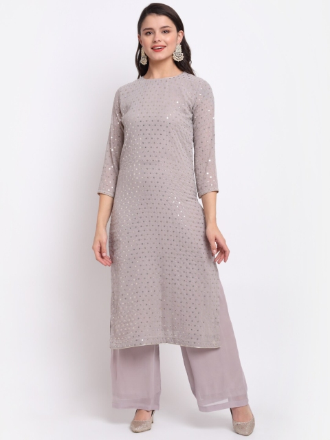 

anokherang Women Grey Geometric Embroidered Georgette Kurta