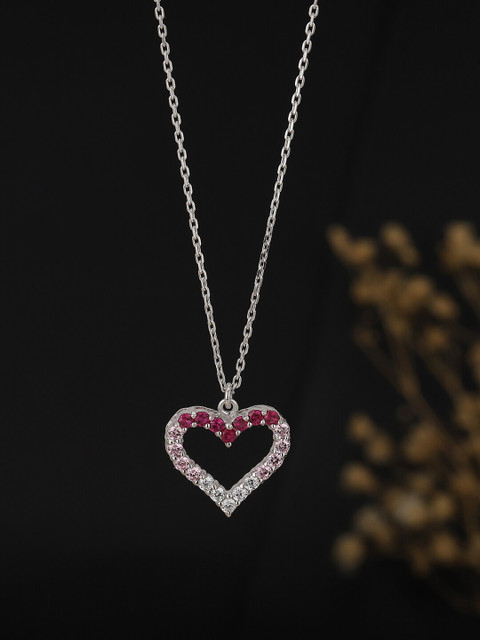 

VANBELLE Silver Toned And Pink Sterling Silver Rhodium-Plated Necklace