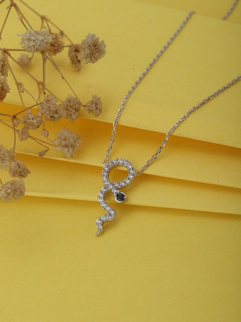 

VANBELLE Women Silver-Toned & White Sterling Silver Rhodium-Plated Necklace