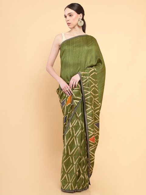 

Soch Green & Orange Batik Saree