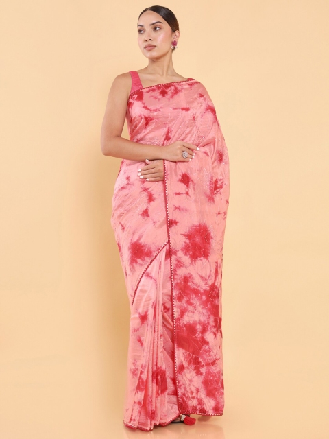 

Soch Pink & Red Poly Silk Embellished Sequinned Saree