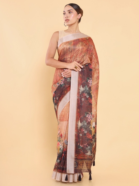 

Soch Rust & Blue Floral Printed Saree
