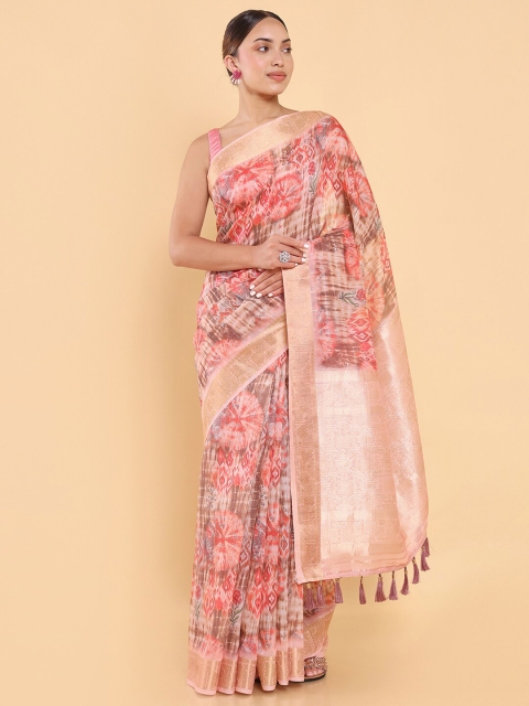 

Soch Beige & Pink Zari Pure Silk Saree
