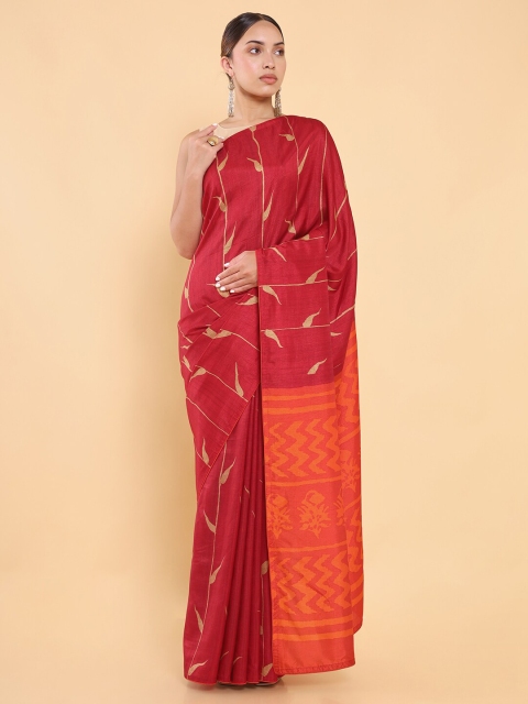 

Soch Red & Cream-Coloured Floral Printed Saree