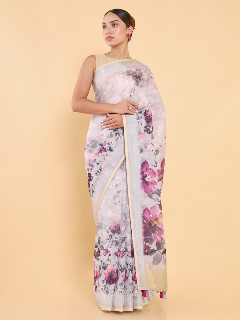 

Soch Grey & Pink Floral Saree