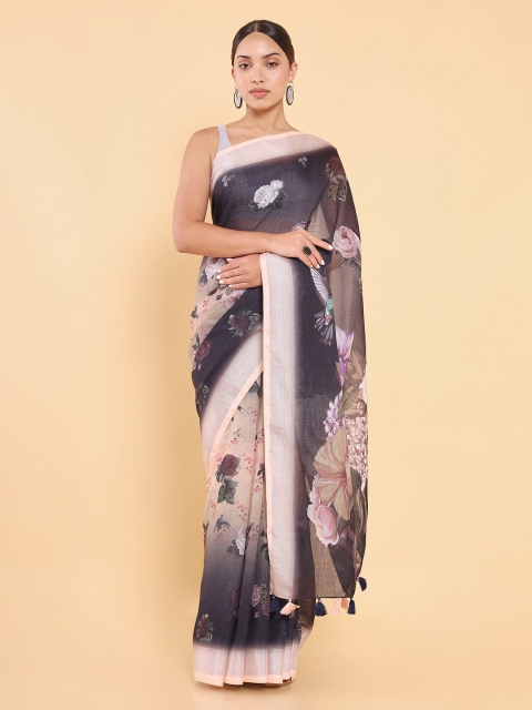 

Soch Black & Pink Floral Zari Saree