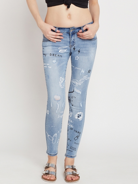 

Deal Jeans Women Blue Printed Regular Fit Mid-Rise Low Distress Stretchable Jeans