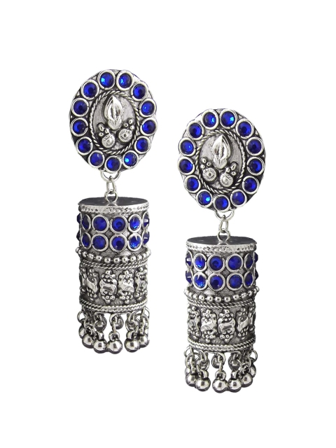 

FEMMIBELLA Silver-Toned Geometric Jhumkas Earrings