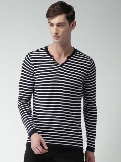 

Celio Men Navy Blue & White Striped Pullover