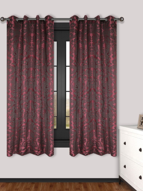

S9home by Seasons Burgundy Set of 2 Printed Room Darkening Window Curtains