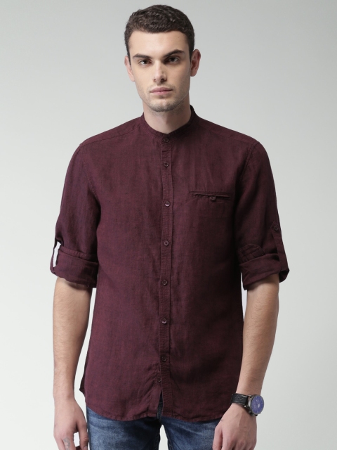 

Celio Men Burgundy Solid Casual Pure Linen Sustainable Shirt