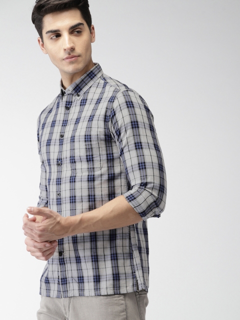 

Celio Men Blue & Grey Slim Fit Checked Casual Shirt