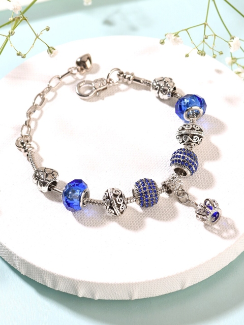 

HOT AND BOLD Women Silver-Toned & Blue Brass Oxidised Rhodium-Plated Charm Bracelet