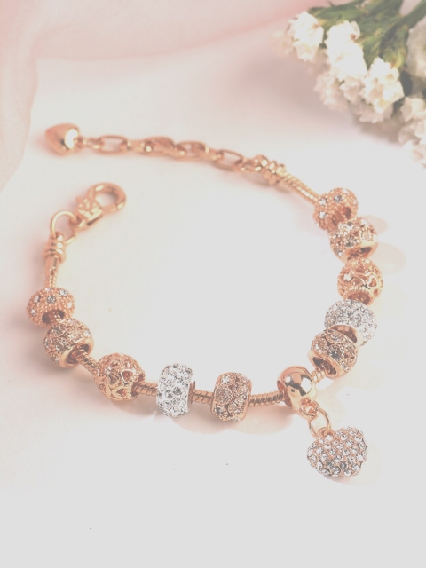 

HOT AND BOLD Women Silver-Toned & White Brass Oxidised Rhodium-Plated Charm Bracelet