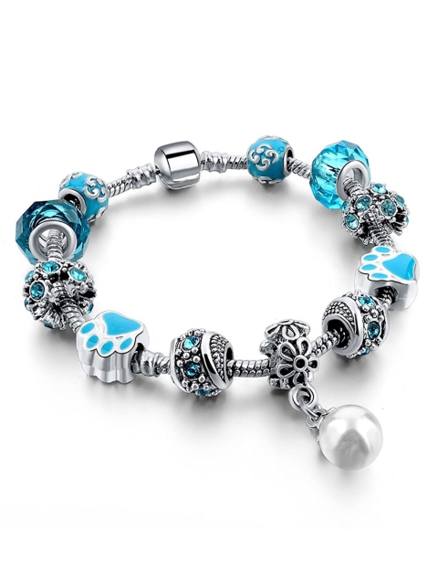 

HOT AND BOLD Women Silver-Toned & Blue Brass Oxidised Rhodium-Plated Charm Bracelet