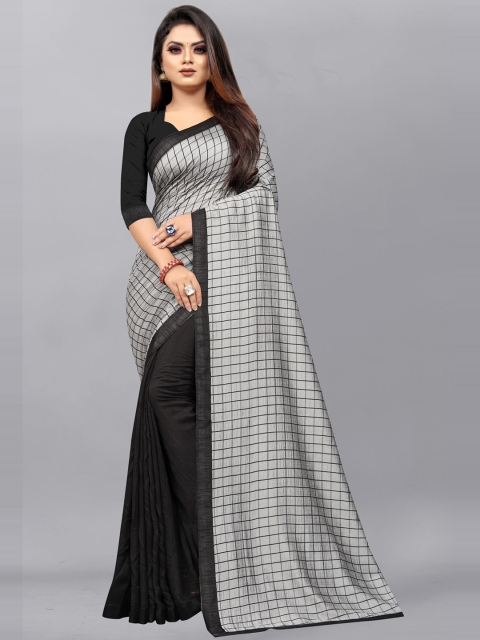 

Queenswear Creation Black & White Checked Pure Silk Ready to Wear Saree