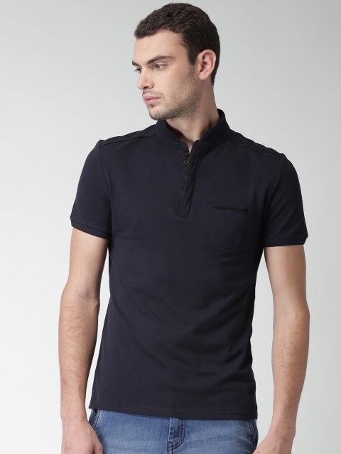 

Celio Men Navy Solid Mandarin Collar T-shirt, Navy blue