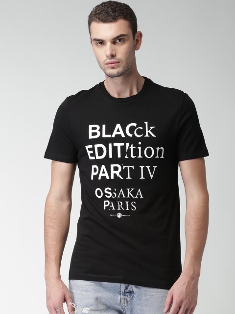 

Celio Men Black Printed Round Neck Pure Cotton T-shirt