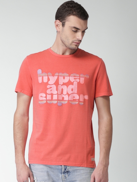 

Celio Men Coral Pink Printed Round Neck T-shirt
