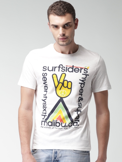 

Celio Men Off-White Printed Round Neck T-Shirt