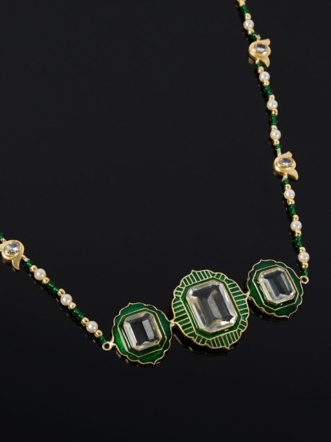 

Voylla Falaknuma Gold-Toned & Green Embellished Waist Chain
