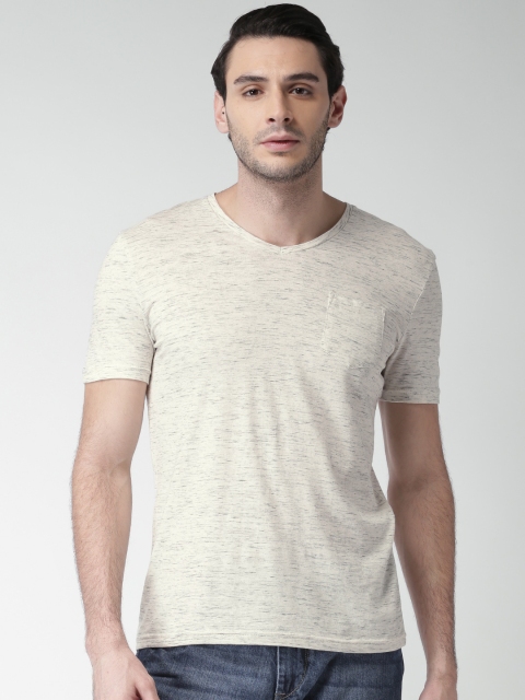 

Celio Men Off-White & Grey Solid V-Neck T-Shirt