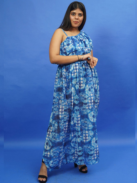 

Rajoria Instyle Multicoloured Georgette One Shoulder Straps Ethnic Maxi Dress, Multi