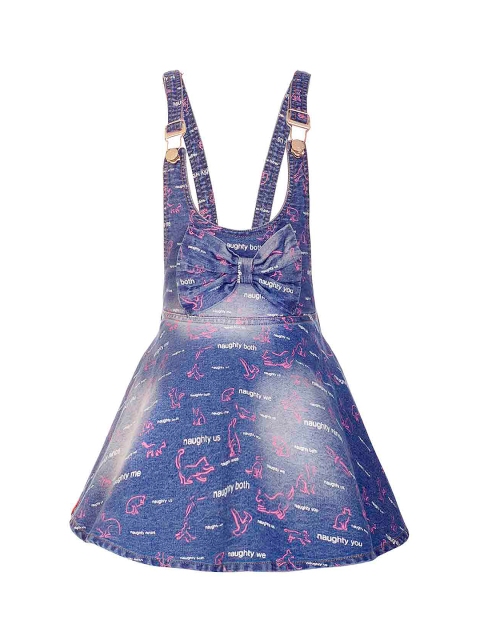 

naughty ninos Girls Blue Printed Denim Dungaree Dress