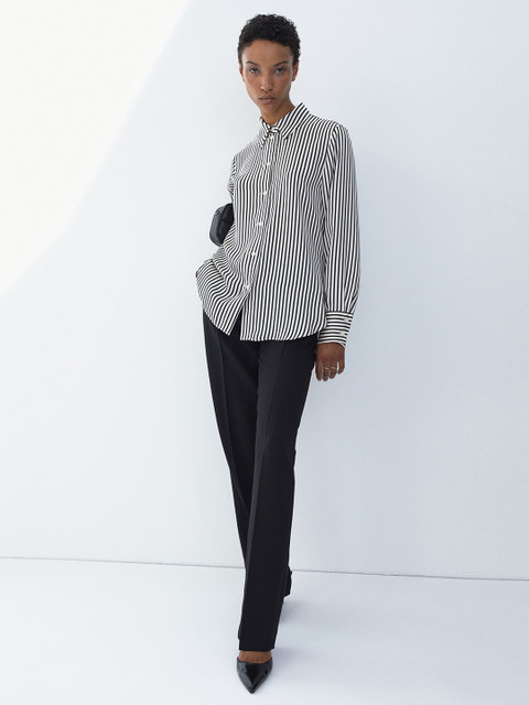 

H&M Women Striped Pointed-Collar Shirt, White