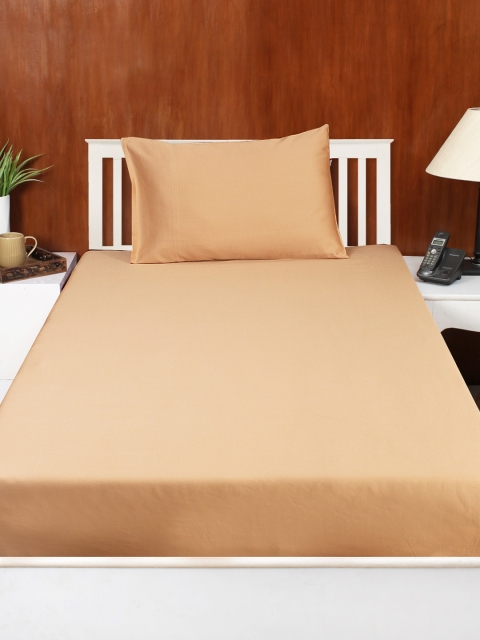 

House This Brown 210 TC Single Bedsheet with 1 Pillow Covers