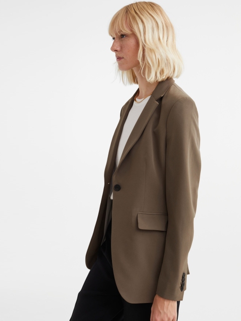 

H&M Women Beige Solid Fitted Jacket