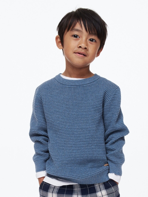 

H&M Boys Waffle-Knit Cotton Jumper, Blue